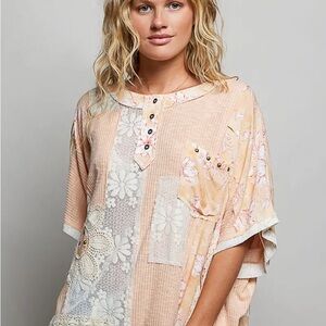 POL Floral Patchwork Button-Up Top